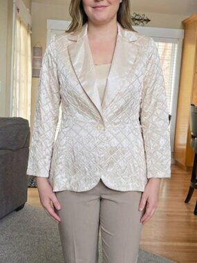 Vintage Patty Woodard sz small bone satin quilted one button blazer